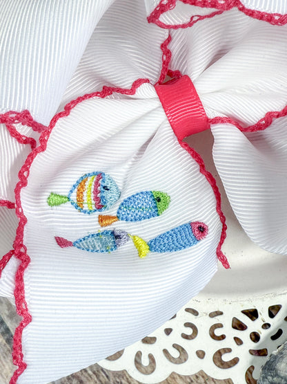 close up of the fishies embroidery