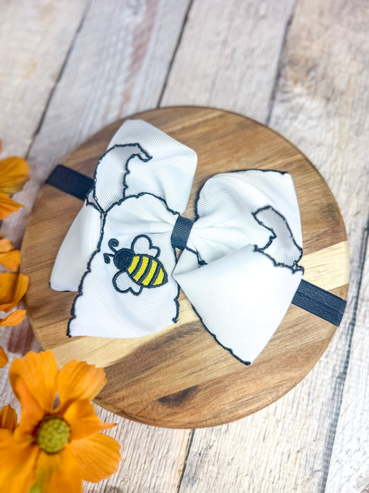 Bumblebee Embroidered Moonstitch Bow Headband