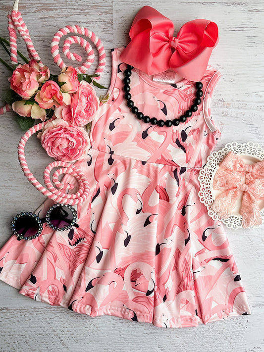 flamingo Print Twirl dress
