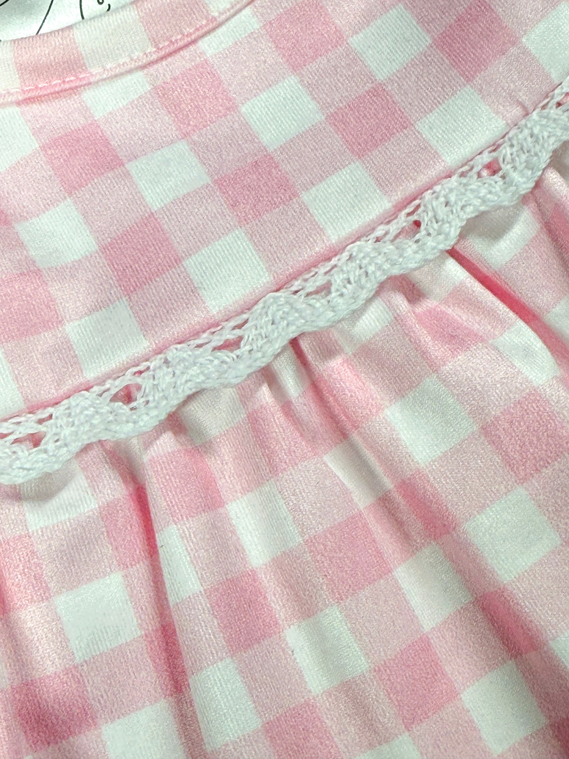 close up of the pink gingham pattern