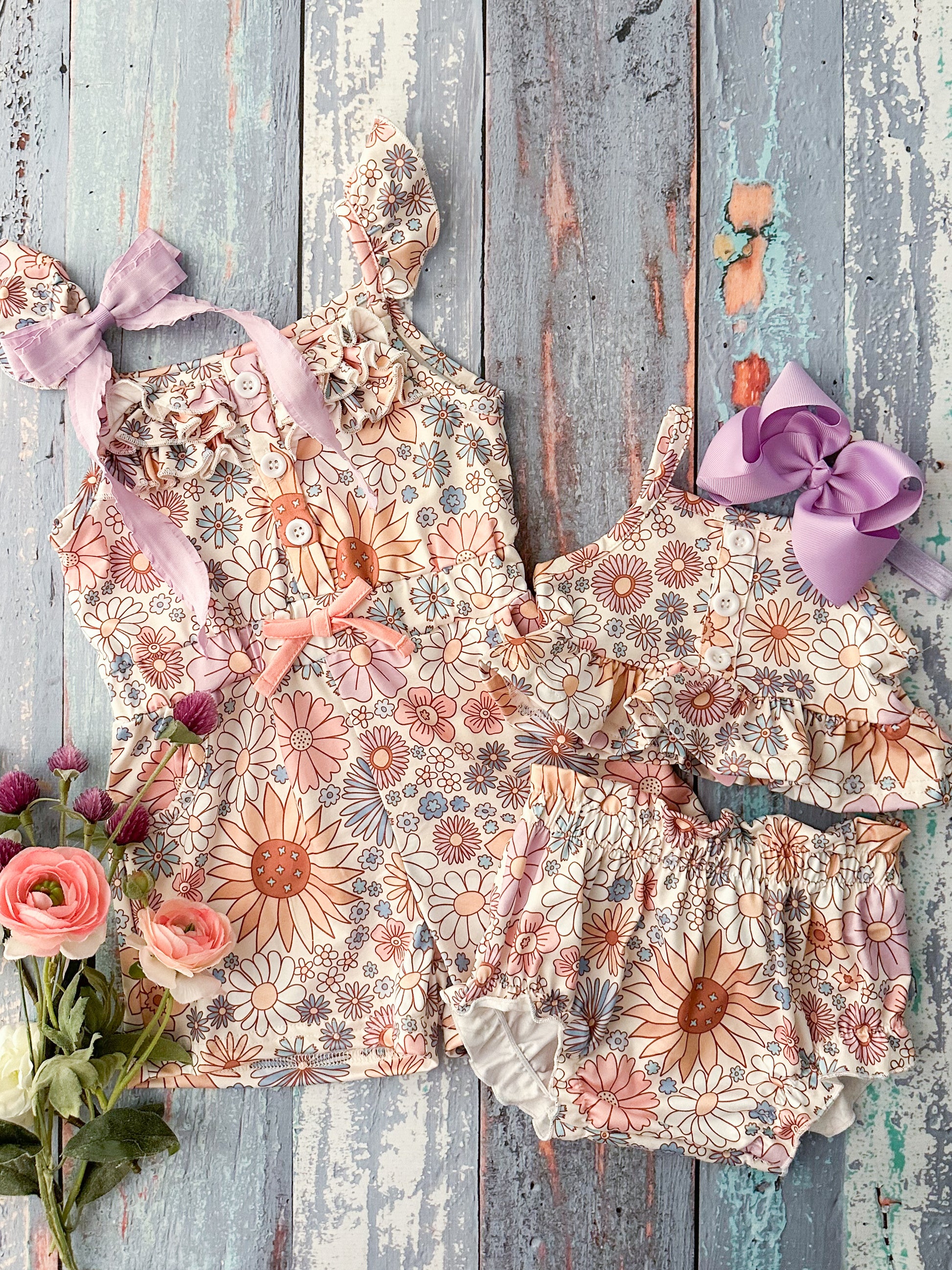 Groovy Floral Print Romper and Groovy Floral Infant Set