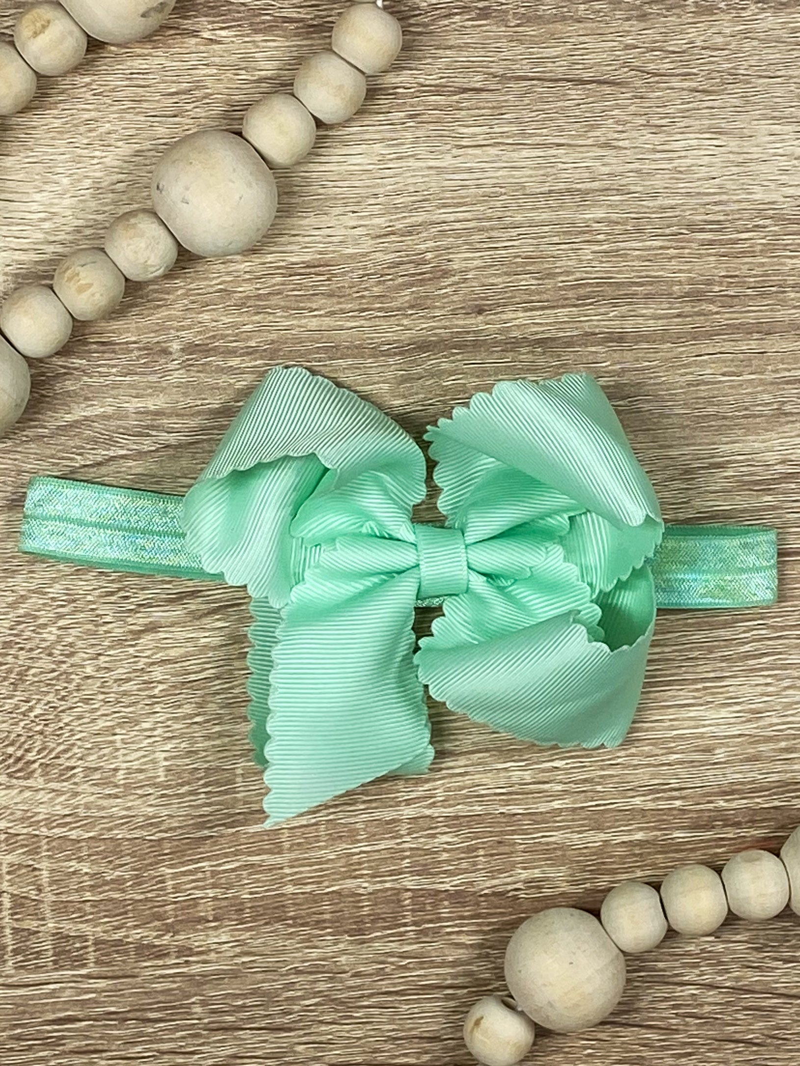 Mint Scalloped Classic Size Bow Headband