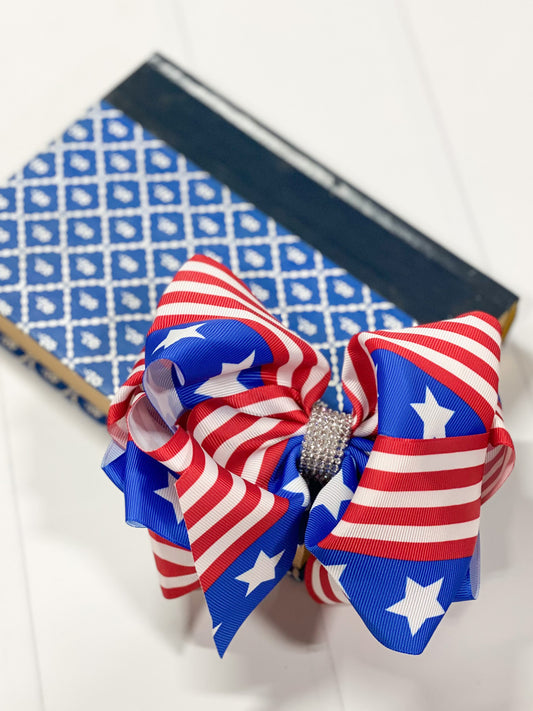 American Flag Texas Sized Rhinestone Hair Bow