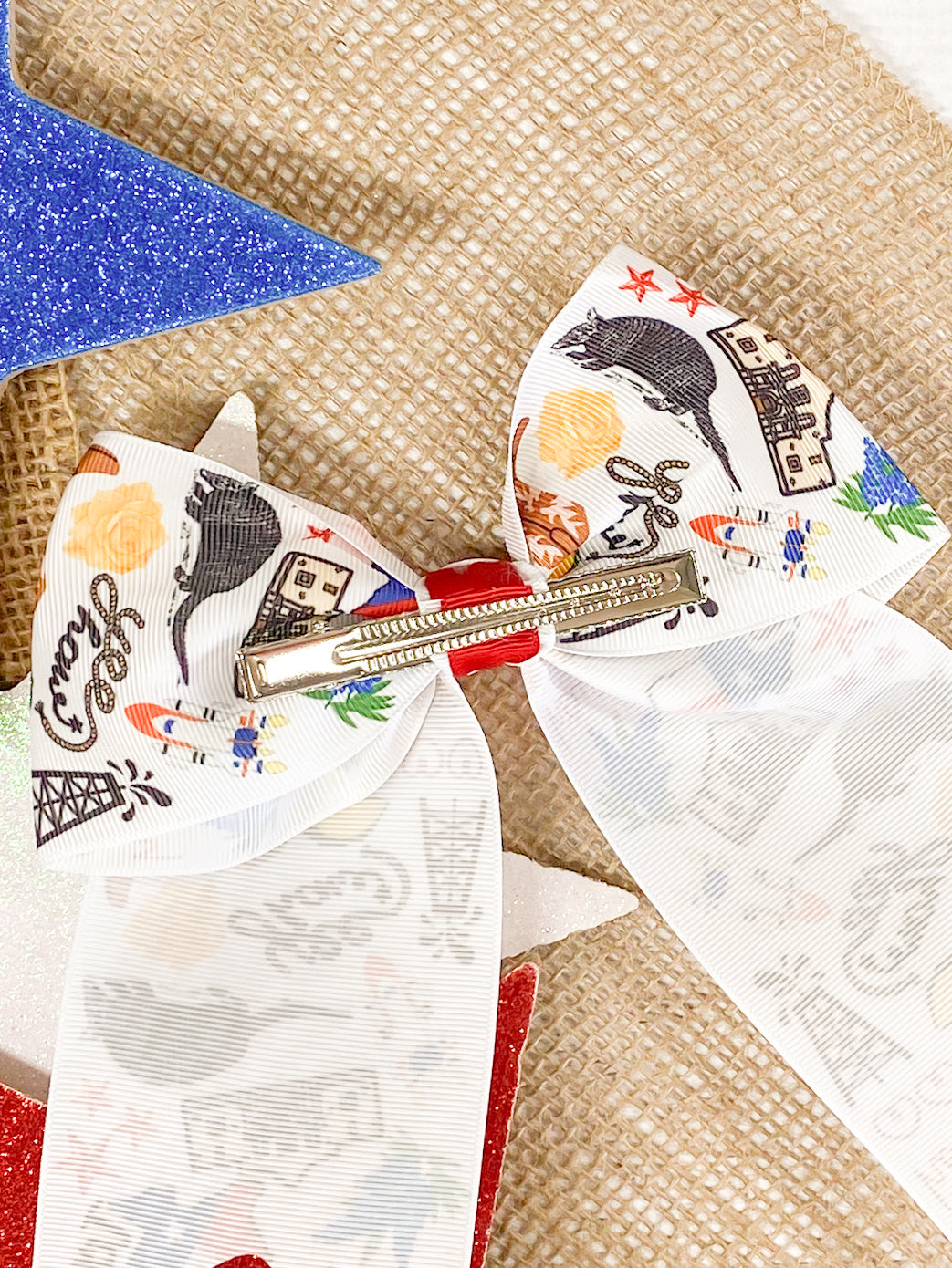 Back of the Texas Printed Ribbon Cheer bow