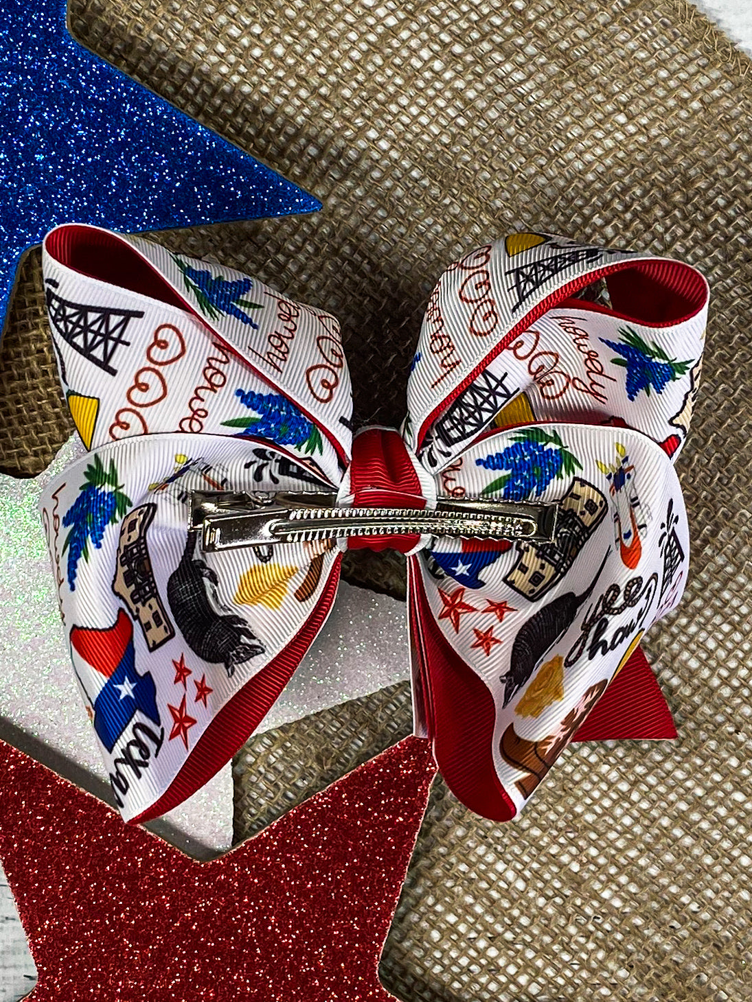 Back of the Double Layer Texas Print Hair Bow