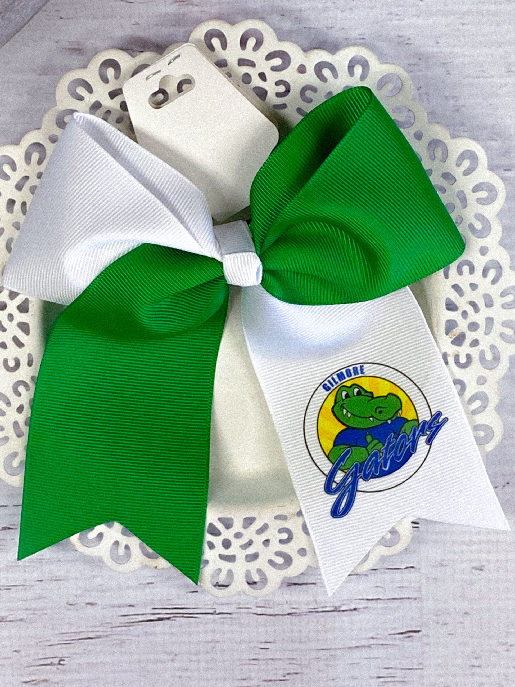 Green & White Gilmore Gators Cheer Bow