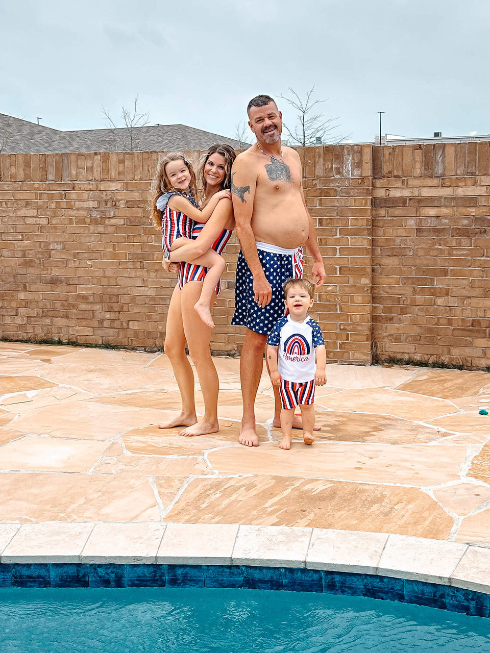 Family Stars & Red White & Navy Stripes Swimwear on models
