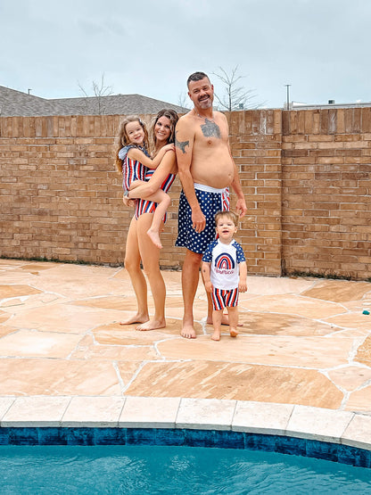 Family Stars & Red White & Navy Stripes Swimwear on models