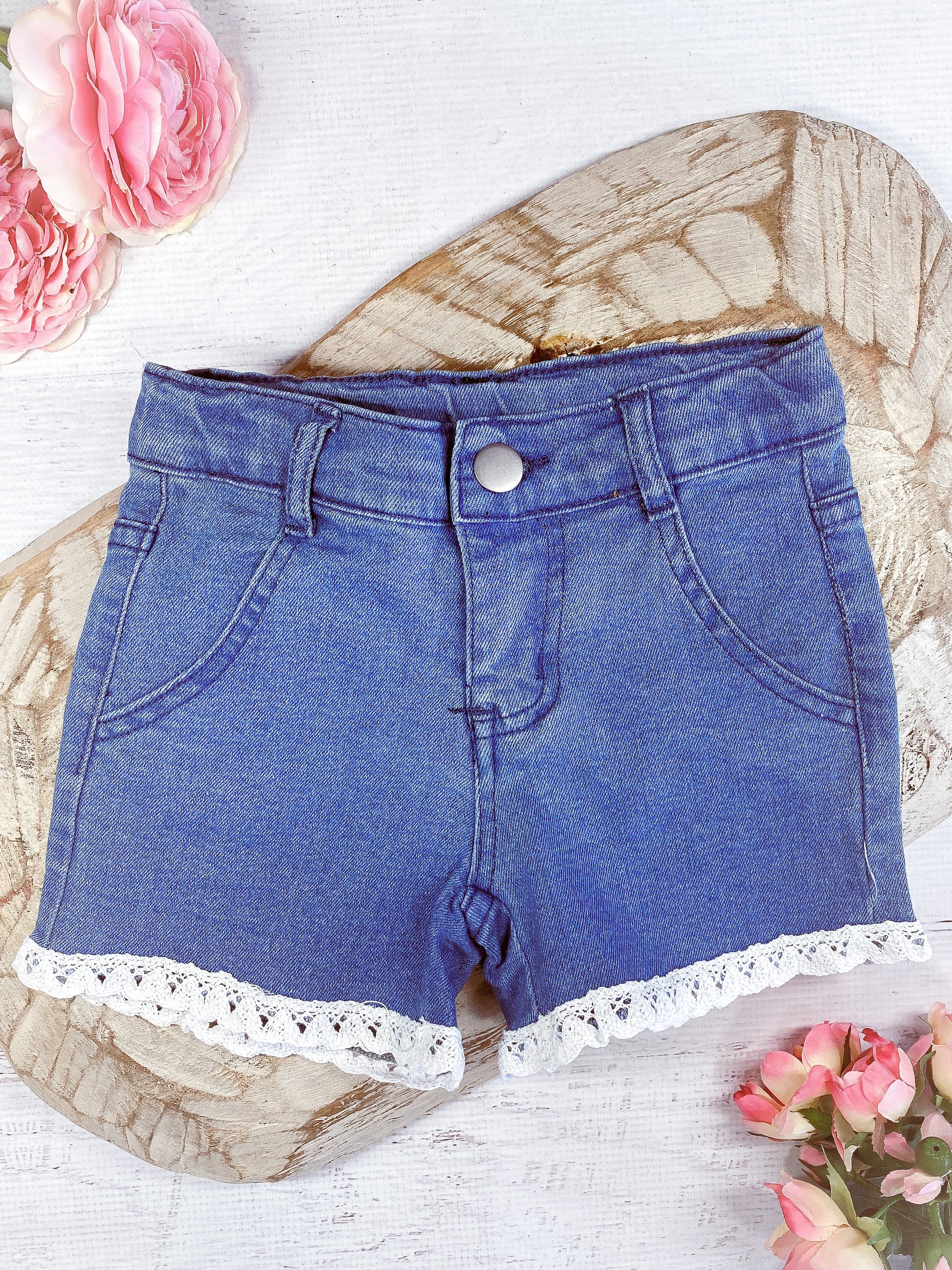 Lace Trim Denim Jean Shorts