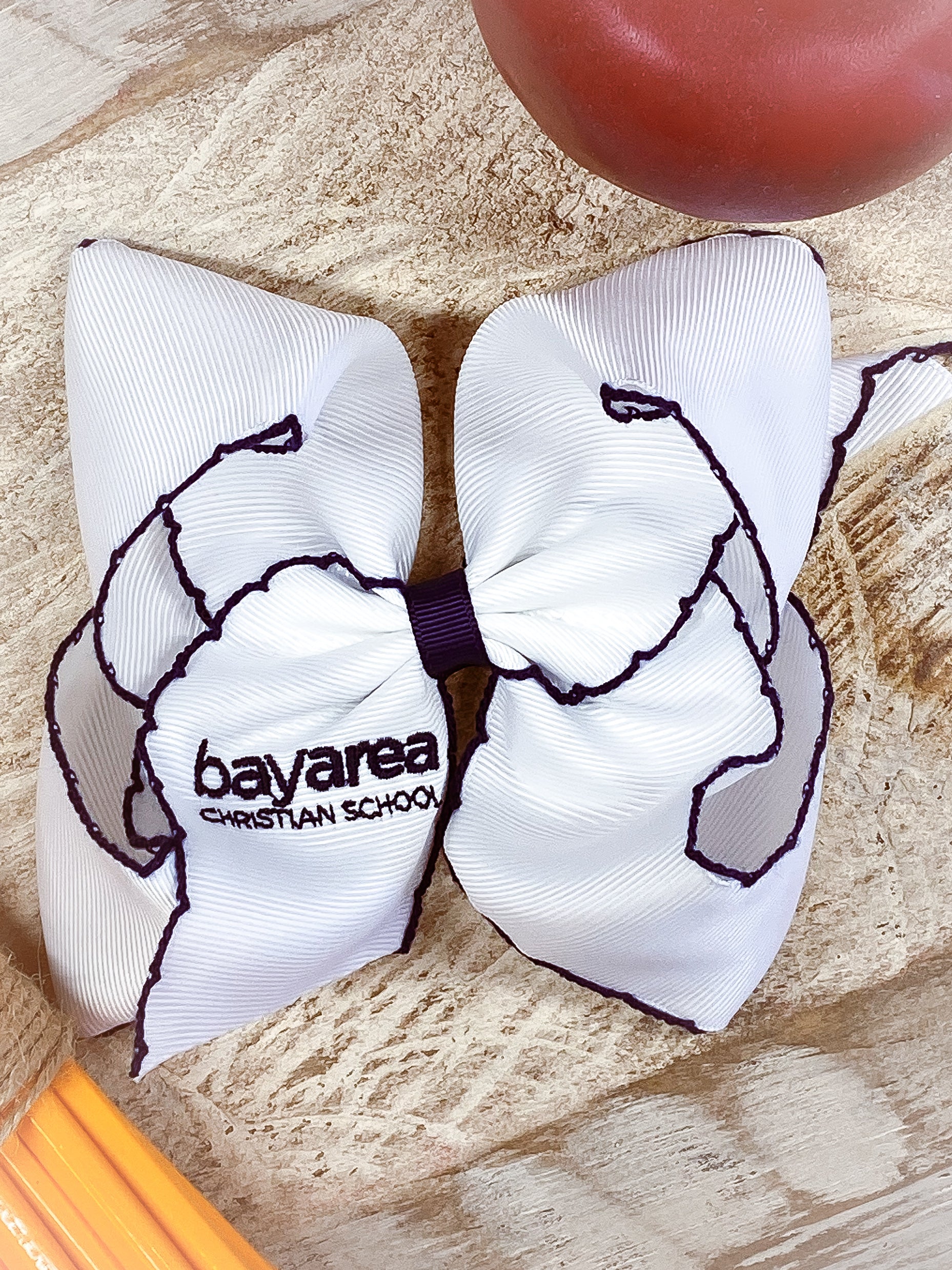 Navy Bay Area Christian School Moonstitch Hair Bow