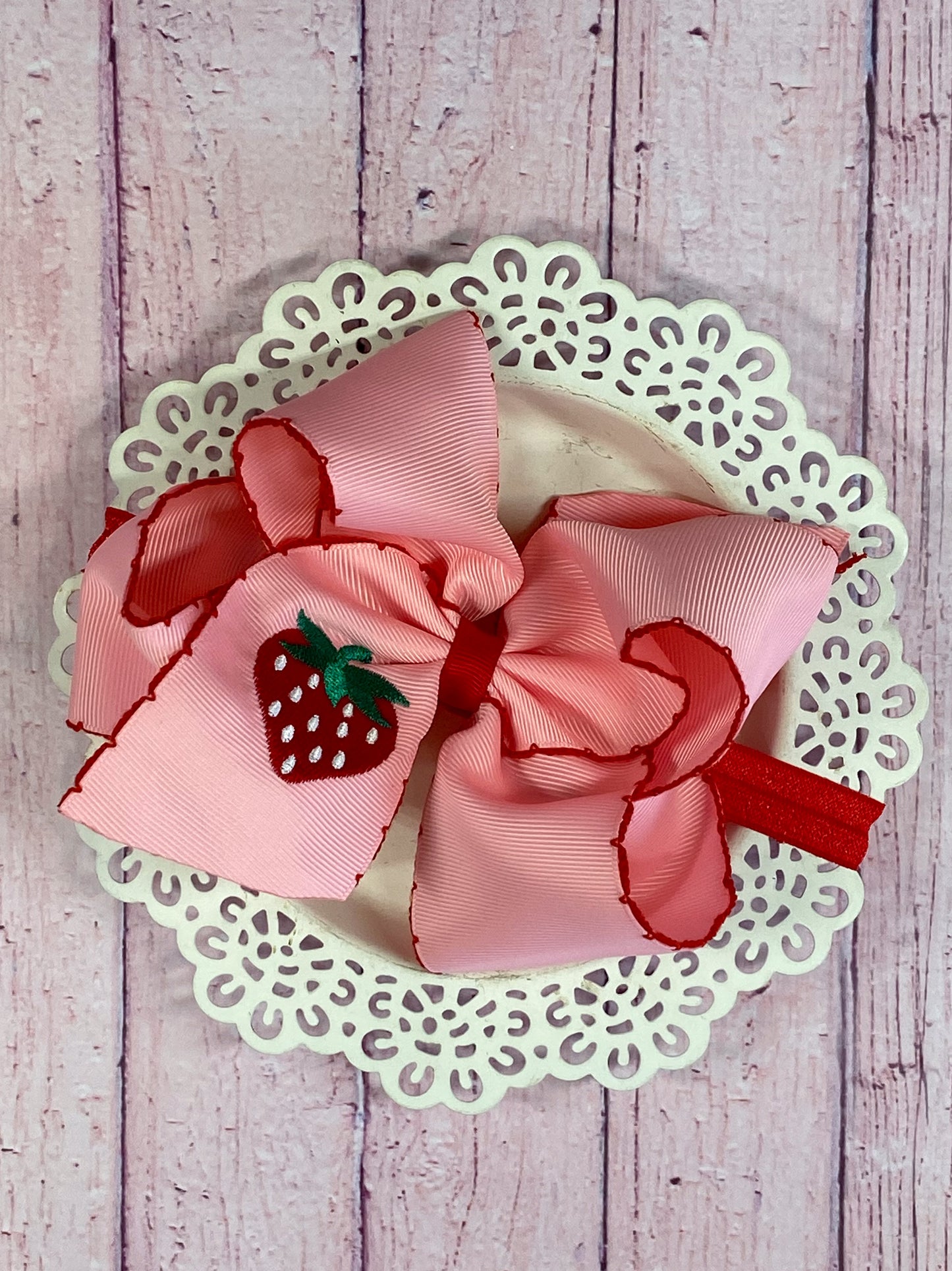 Strawberry Embroidered Moonstitch Bow Headband