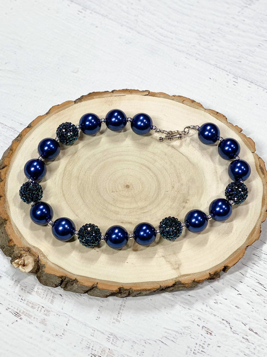 Navy Rhinestone Chunky Bead Necklace