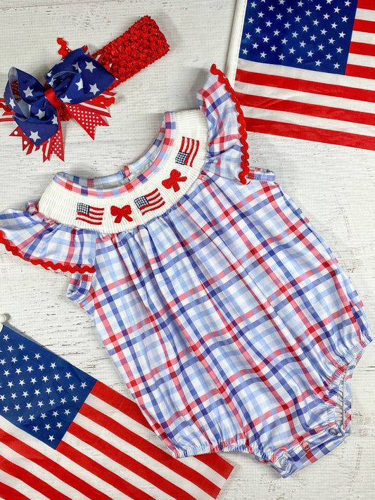Red, White, & Blue Plaid Infant Romper
