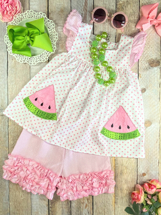 Watermelon & Polka Dots Ruffled Shorts Set