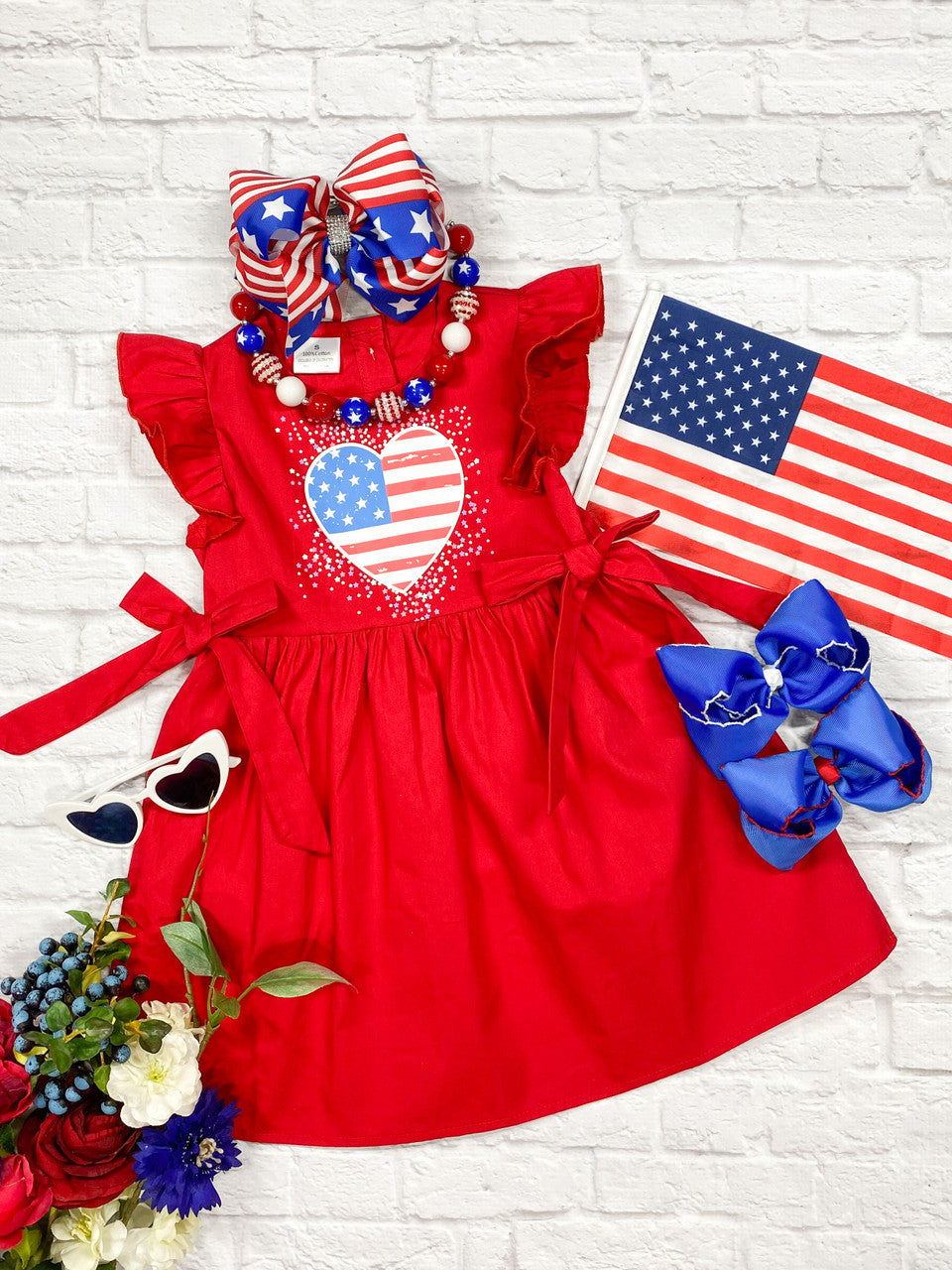 red dress with ruffles and flag heart