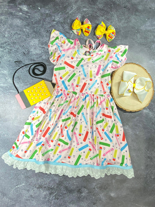 Crayons & Pencils Ruffled Edge Dress