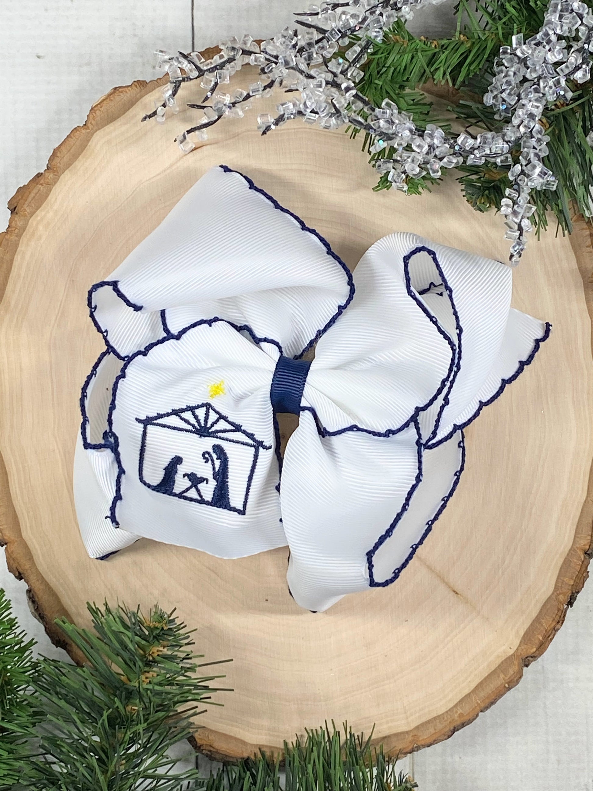 Nativity Scene Embroidered Hair Bow