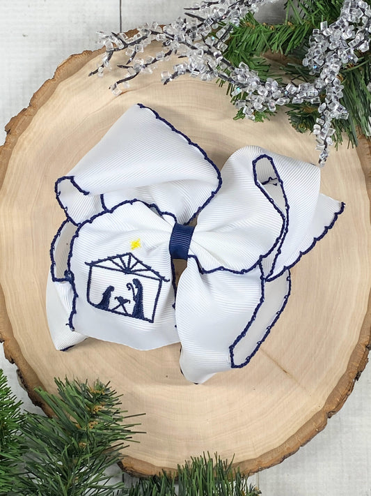 Nativity Scene Embroidered Hair Bow