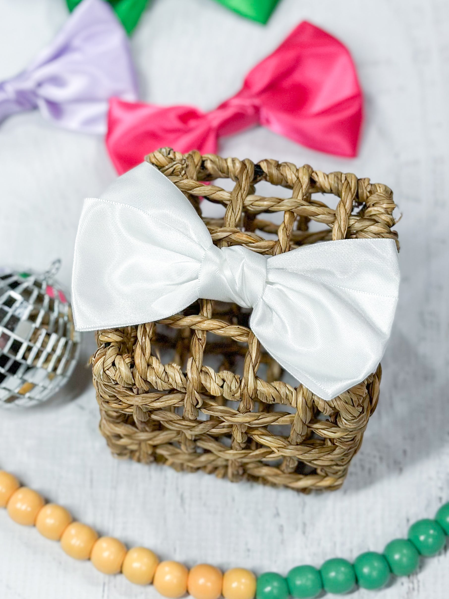 white satin hair bow