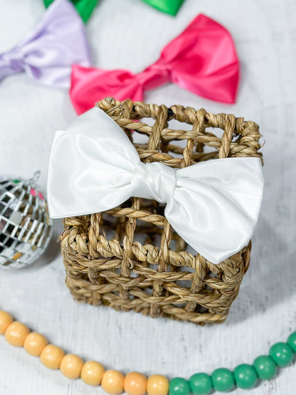 white satin hair bow