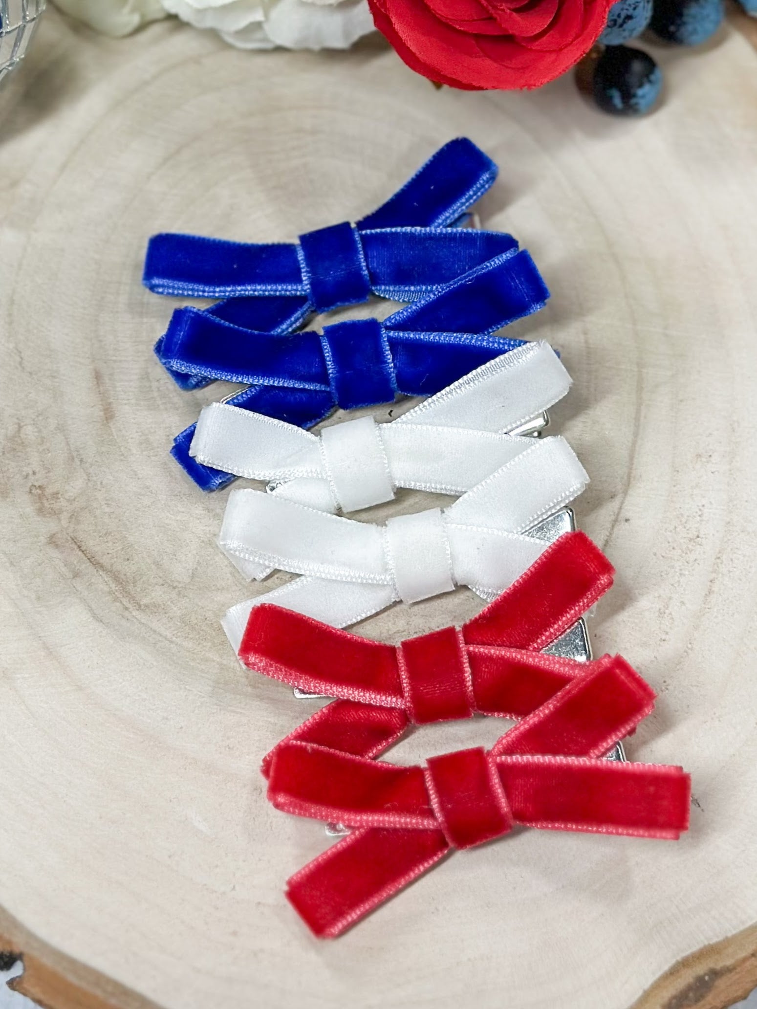 Red White & Blue Velvet Clippies