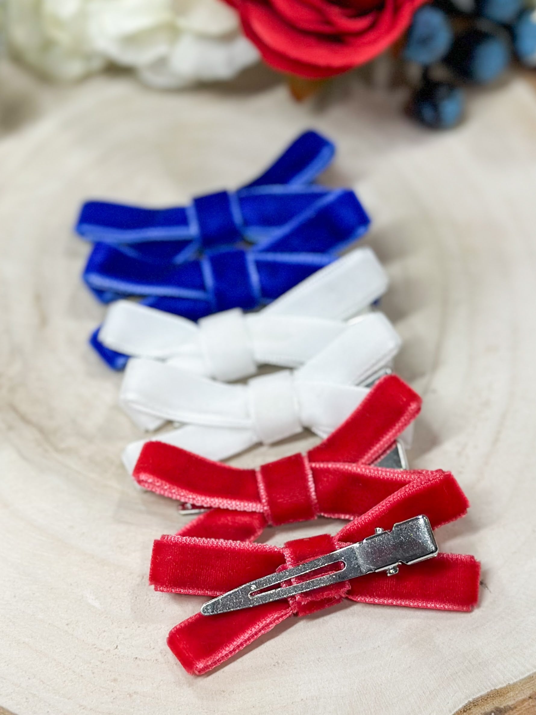 Red White & Blue Velvet Clippies (Back Clip Shown)