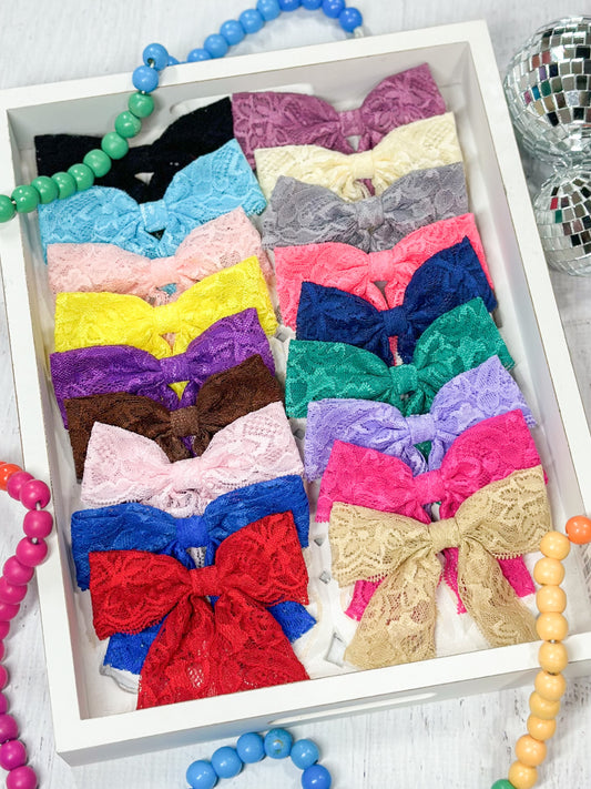 assortment of lace hair bows in multiple colors - Alternative view