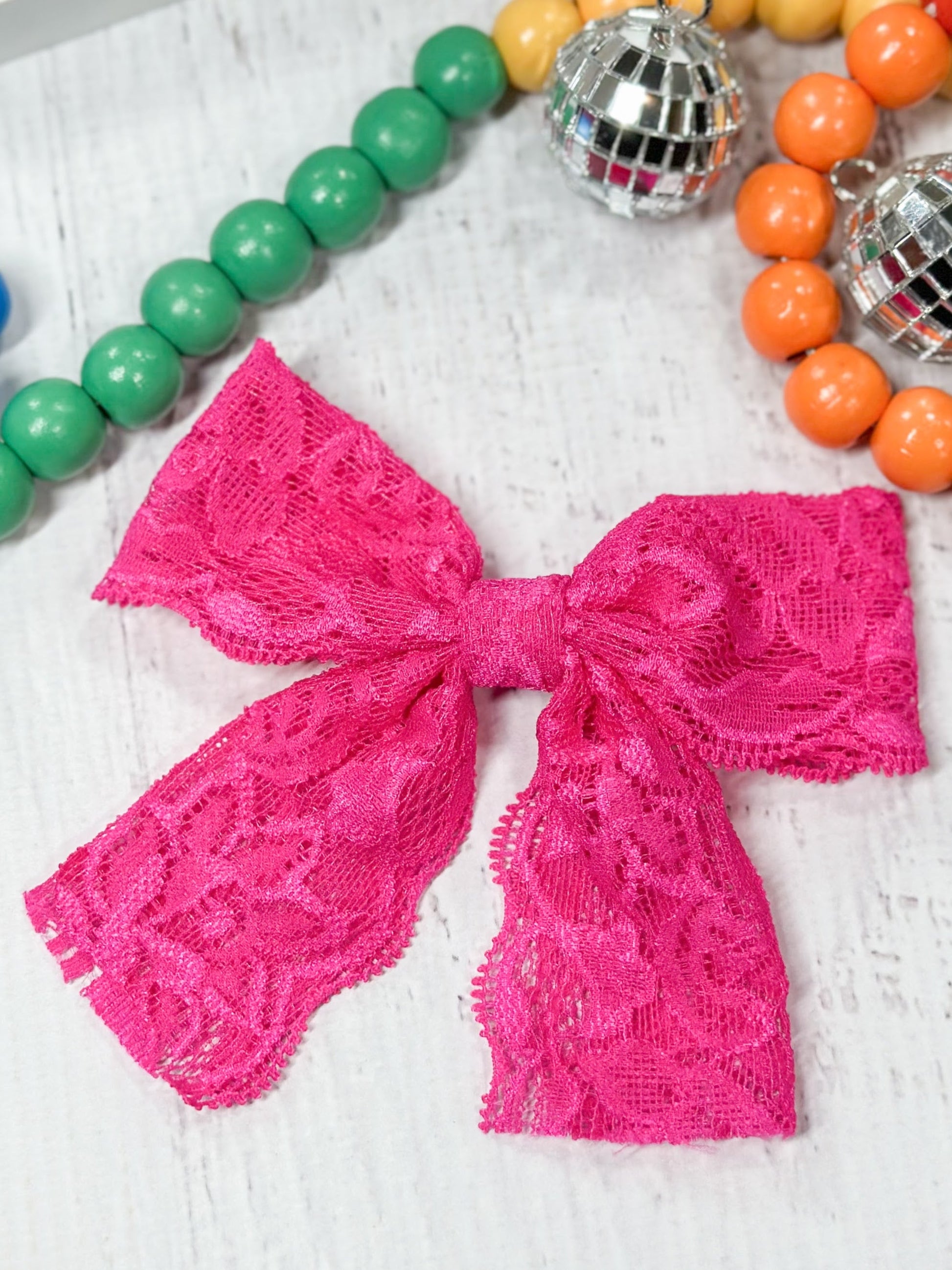 hot pink lace hair bow