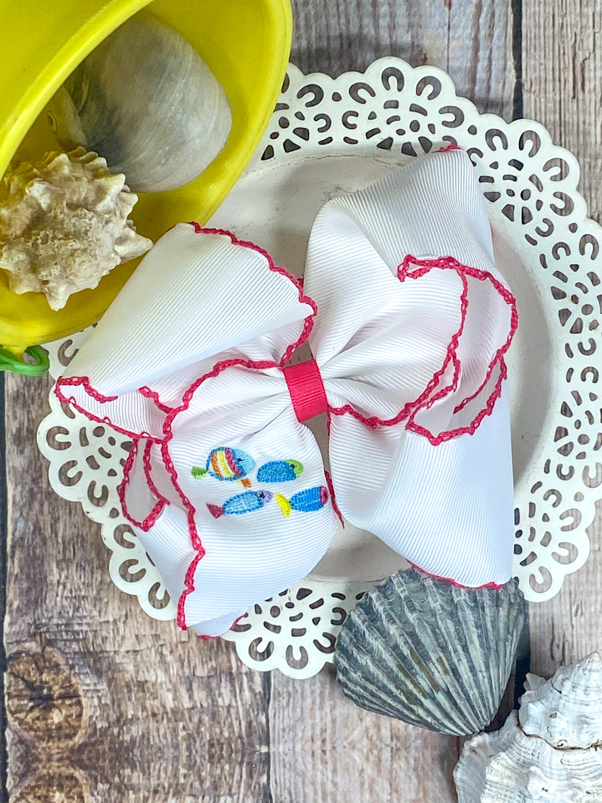 Fishies Embroidered Moonstitch Hair Bow