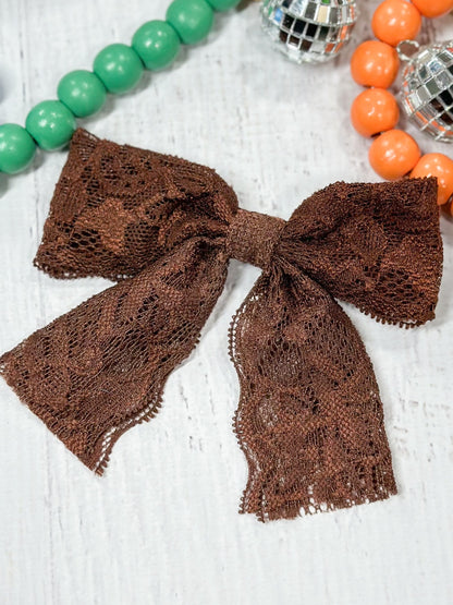 chocolate lace hair bow