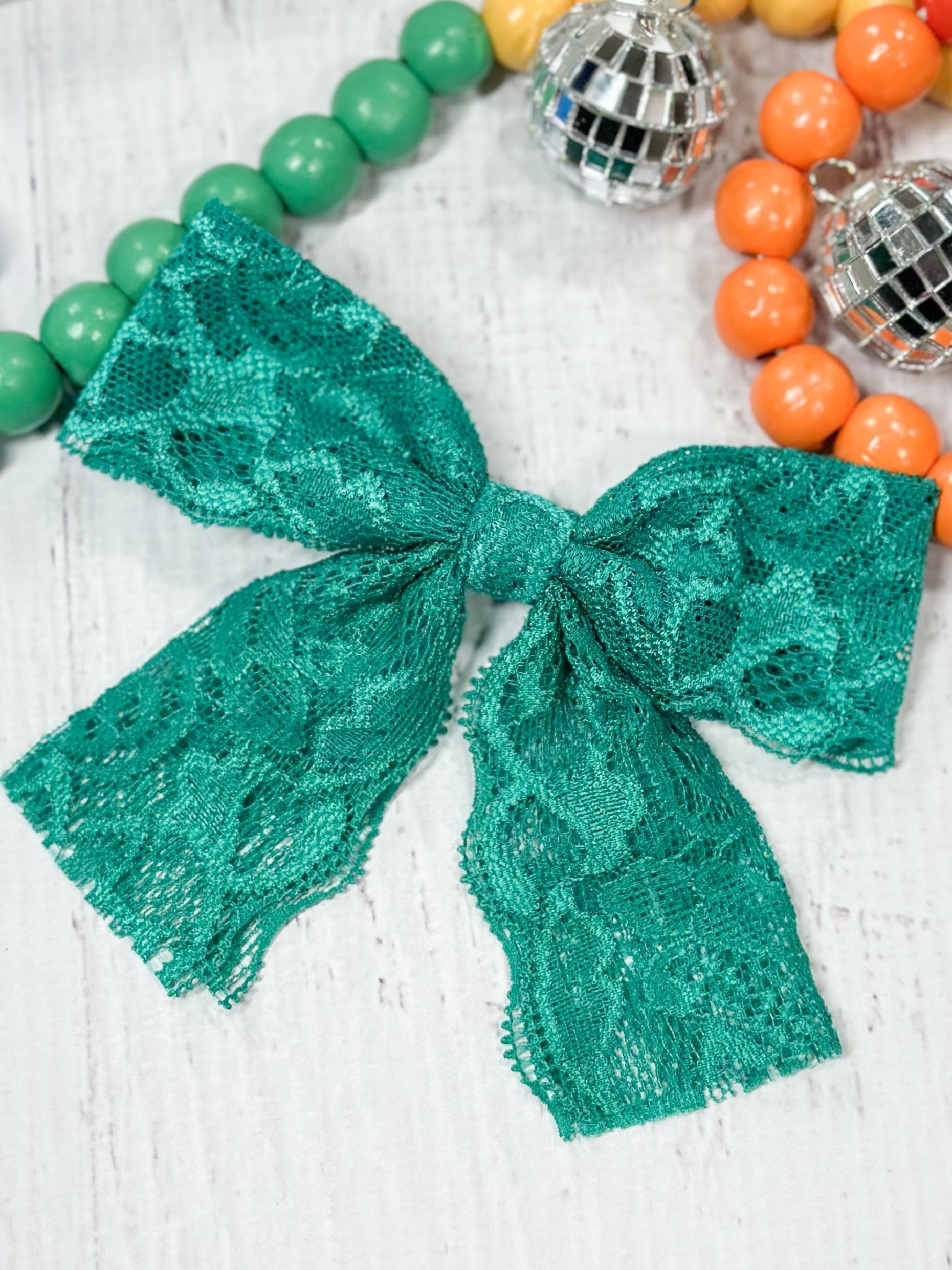 teal lace hair bow