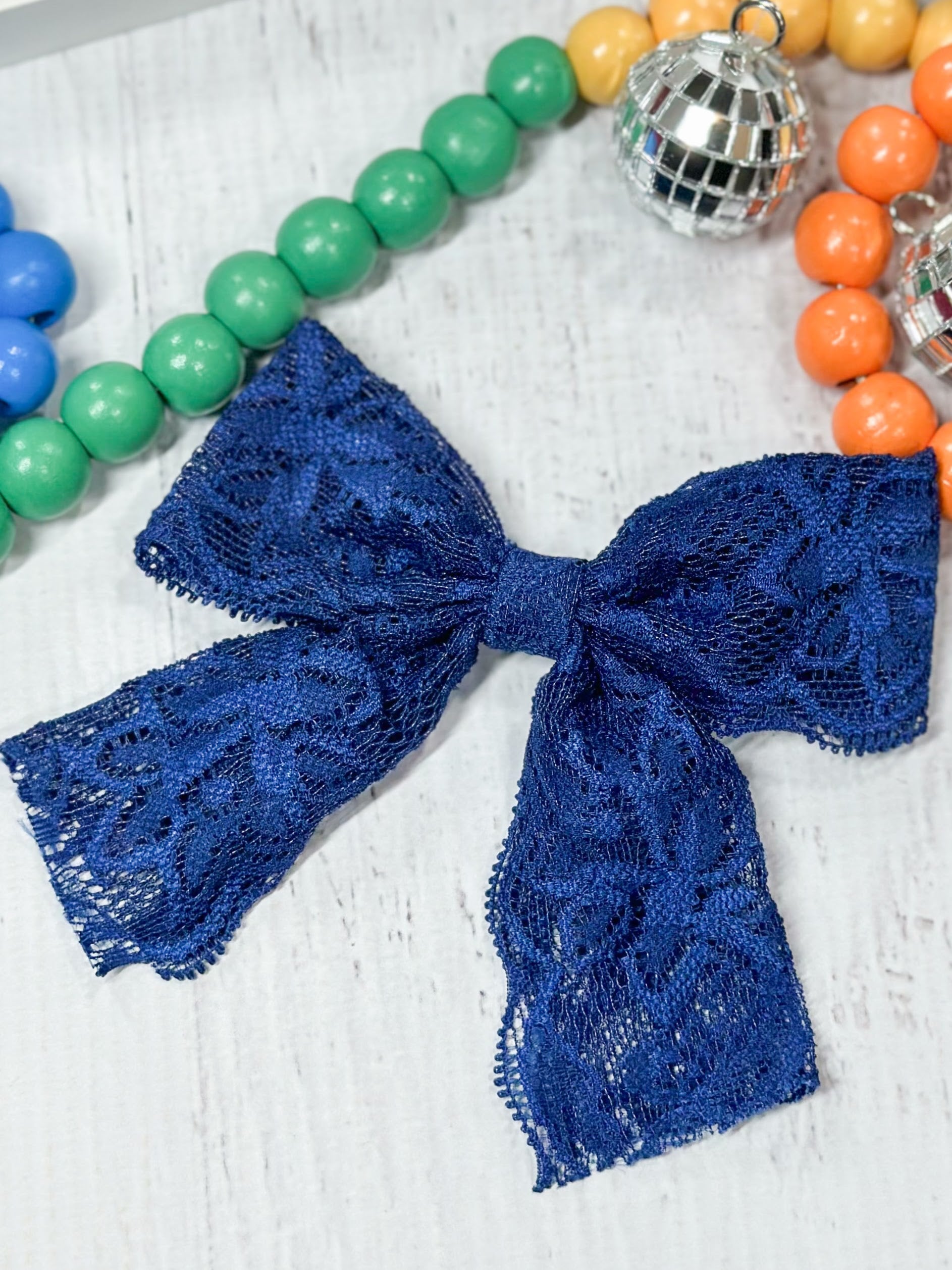navy lace hair bow
