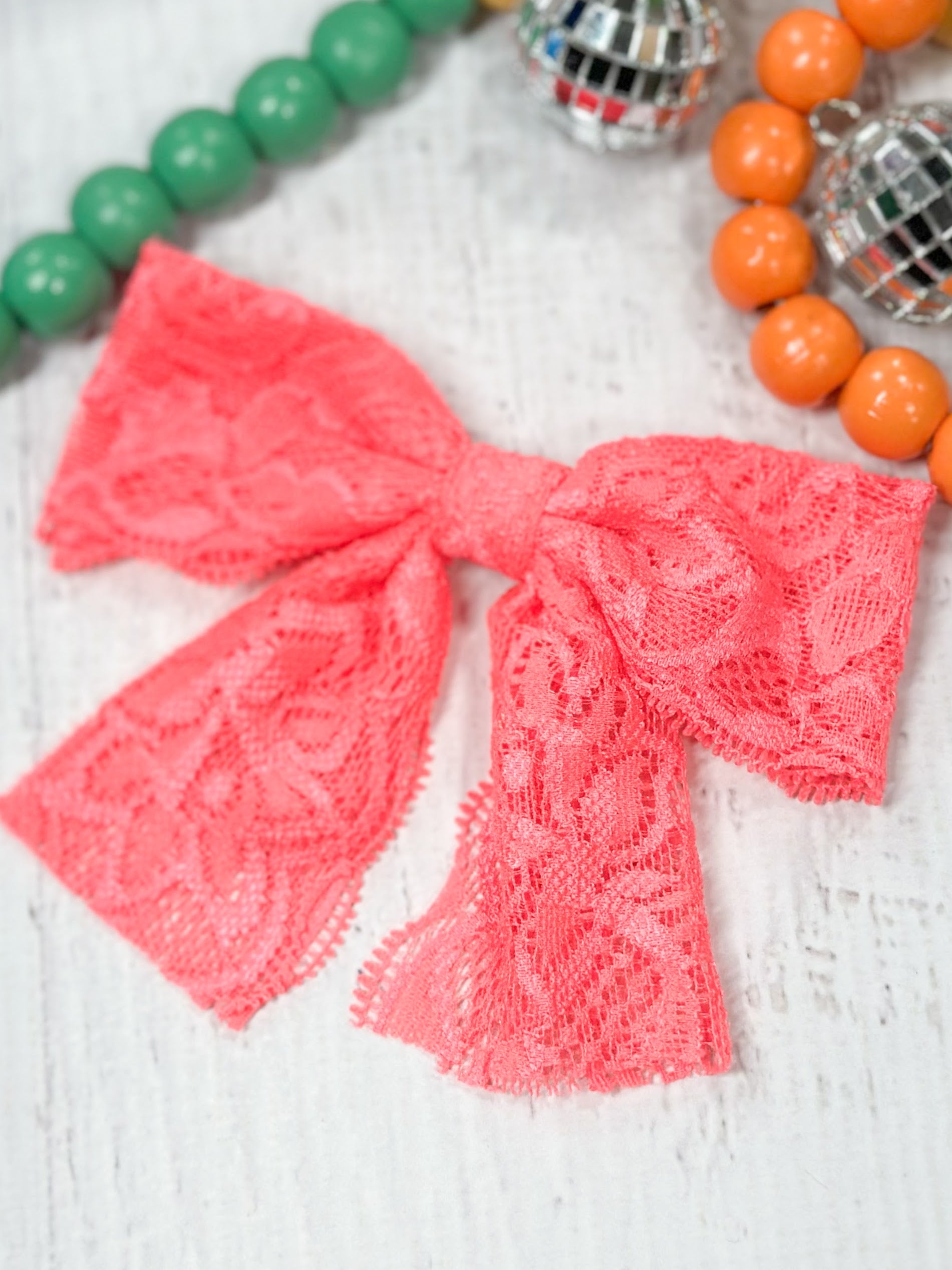 neon pink lace hair bow