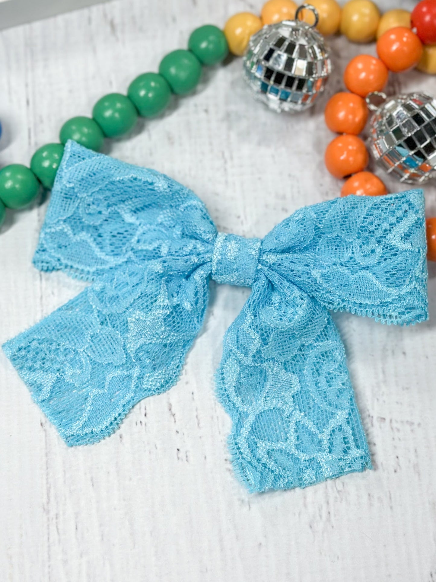 turquoise lace hair bow