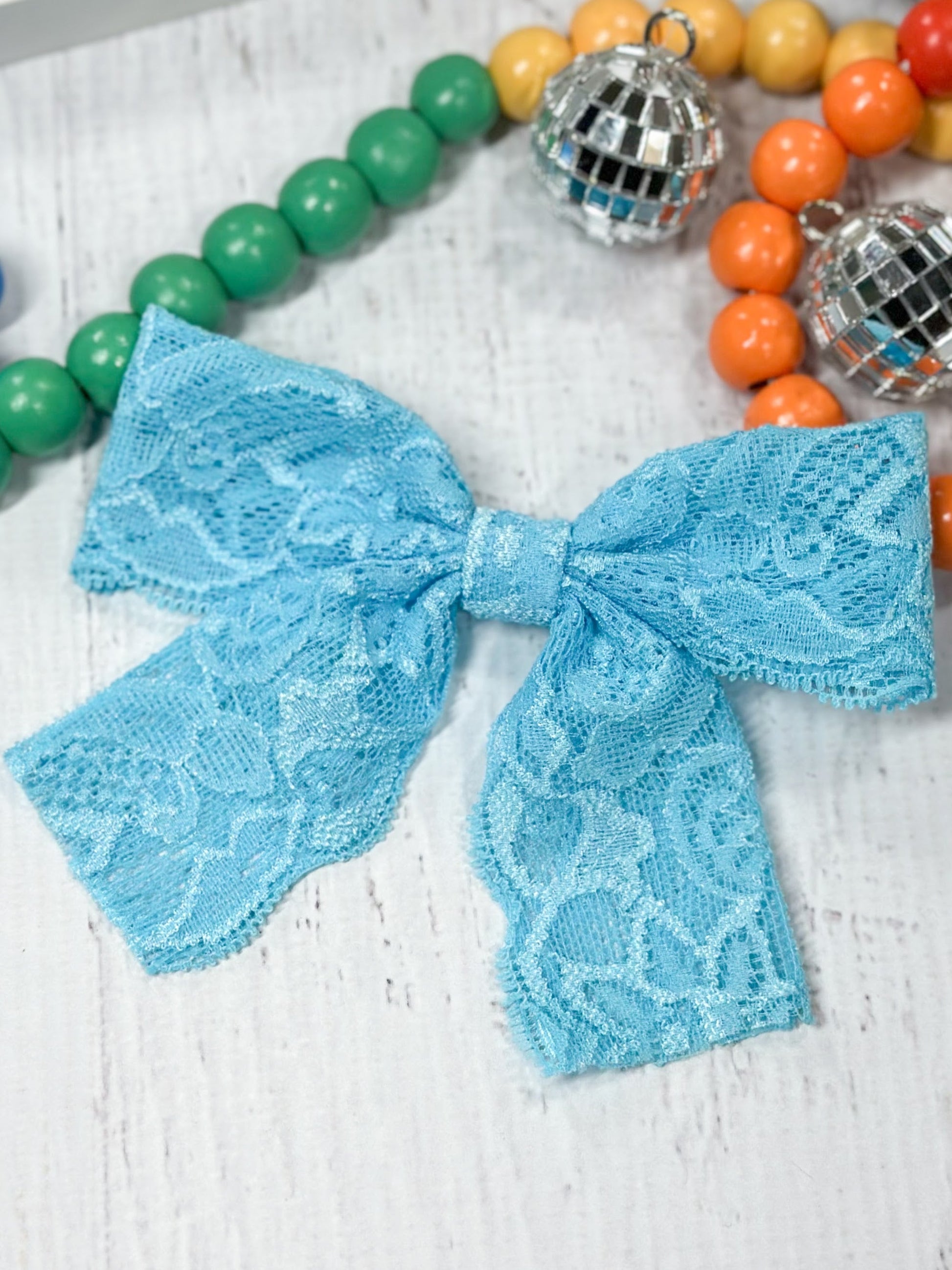 turquoise lace hair bow