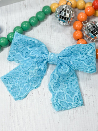 turquoise lace hair bow