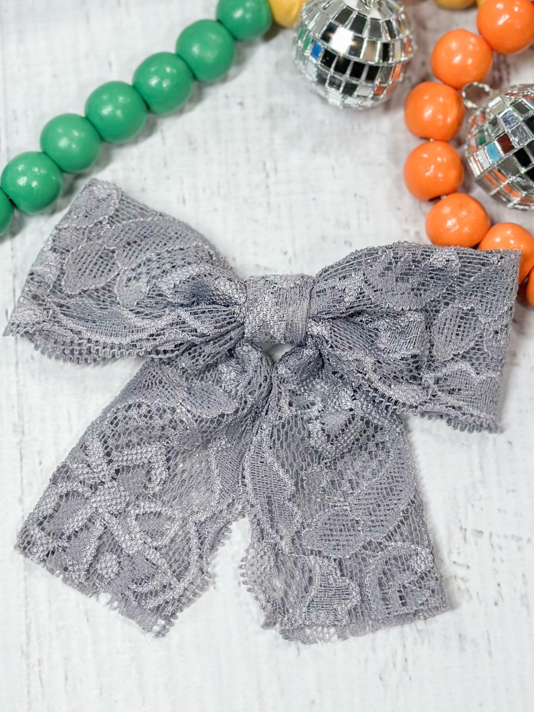 silver lace hair bow