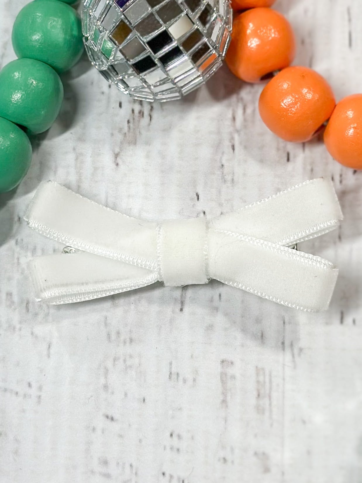 white velvet bow clippie