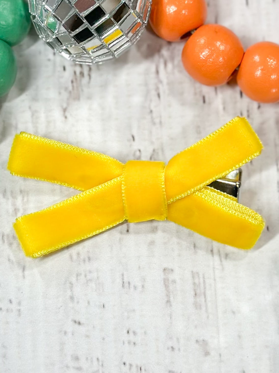 lemon yellow velvet bow clippie