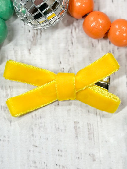 lemon yellow velvet bow clippie