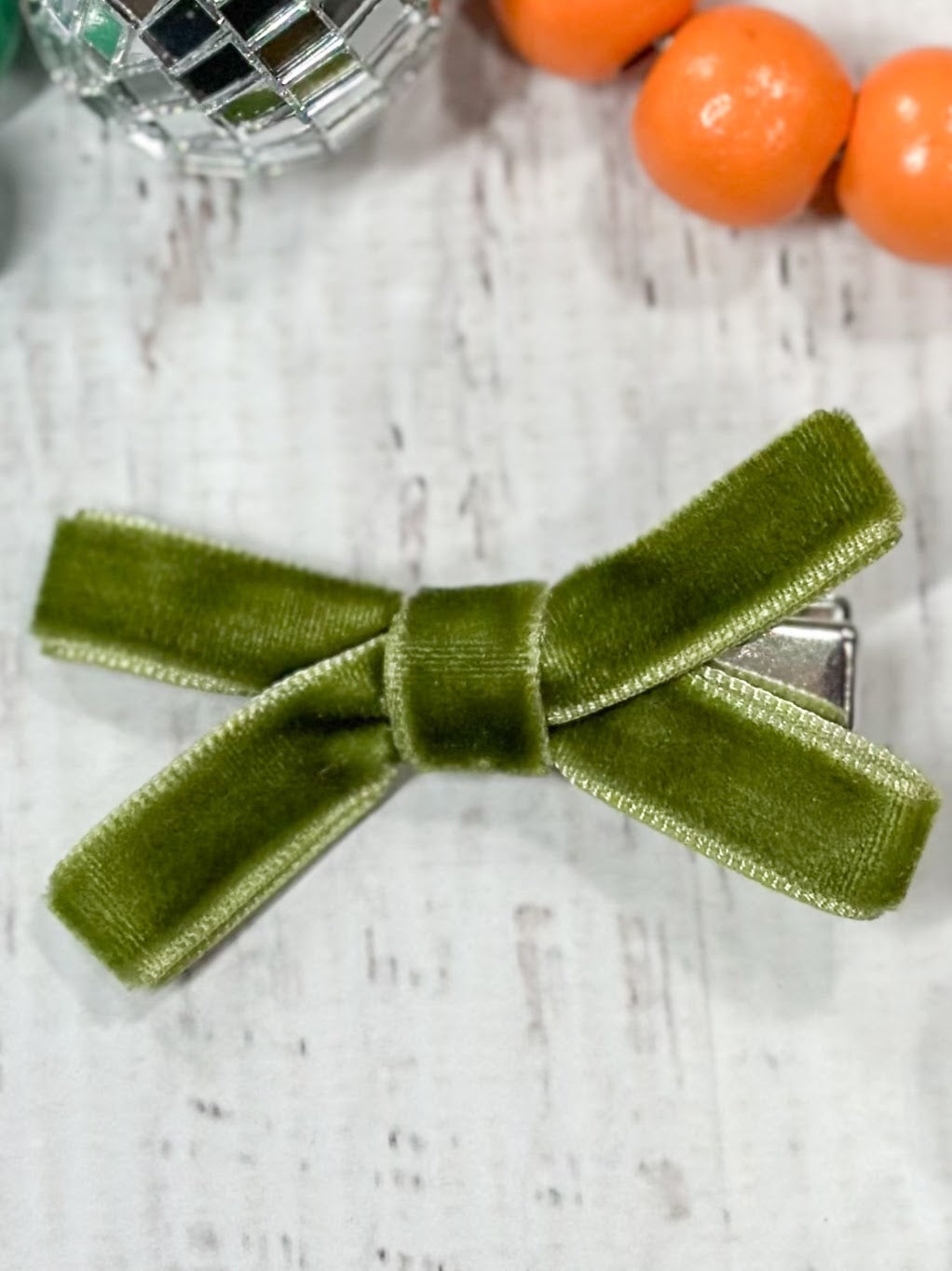 olive green velvet bow clippie