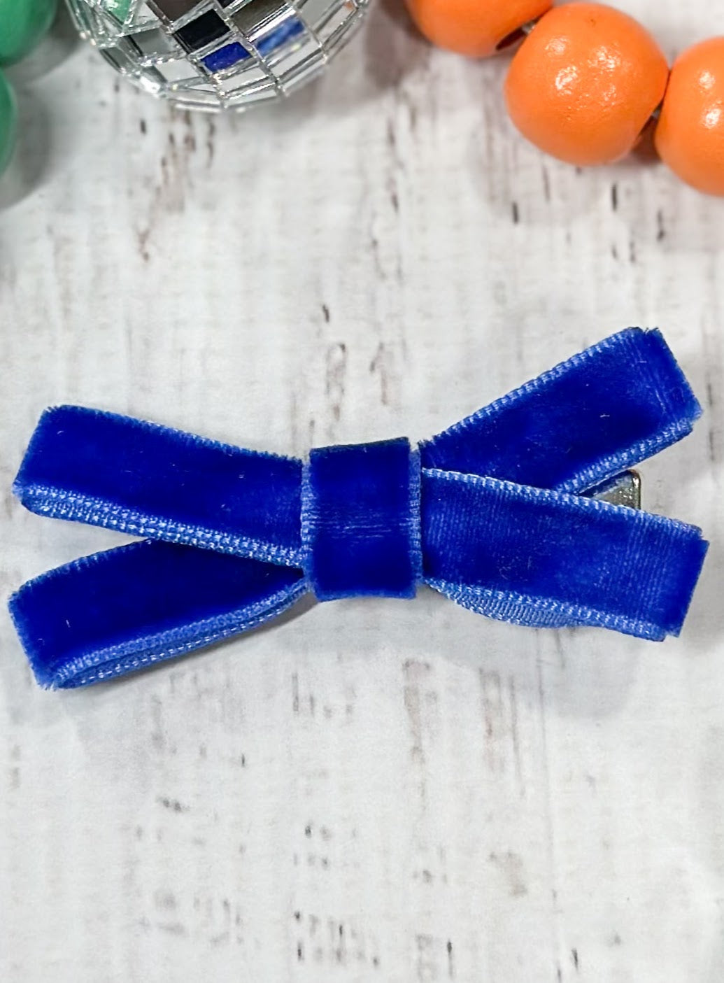 royal blue velvet bow clippie