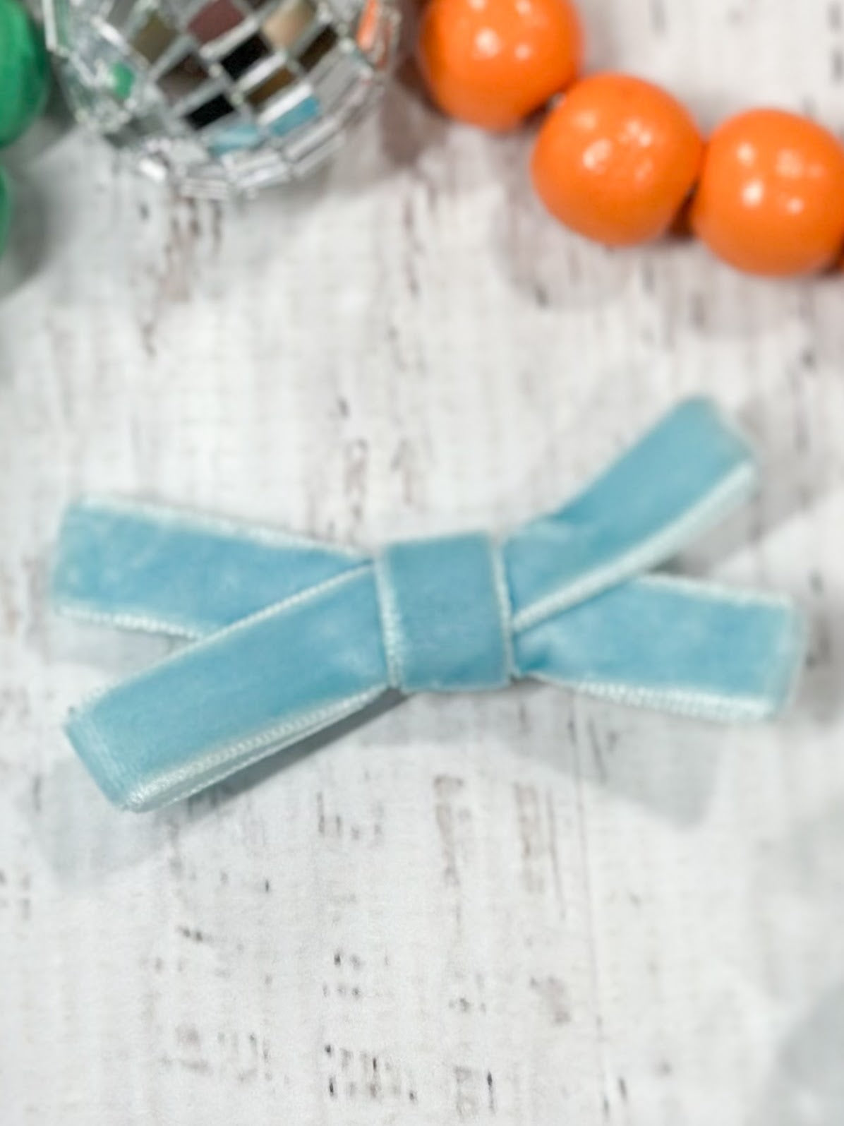 light blue velvet bow clippie