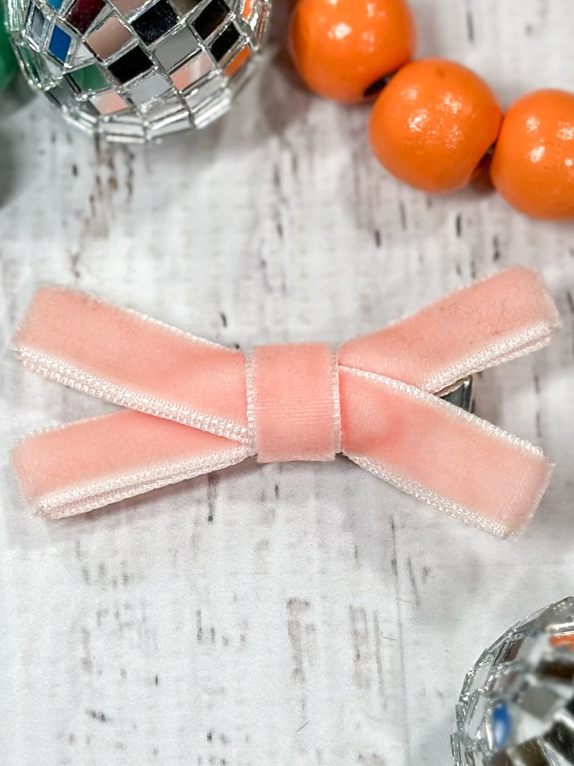 coral velvet bow clippie