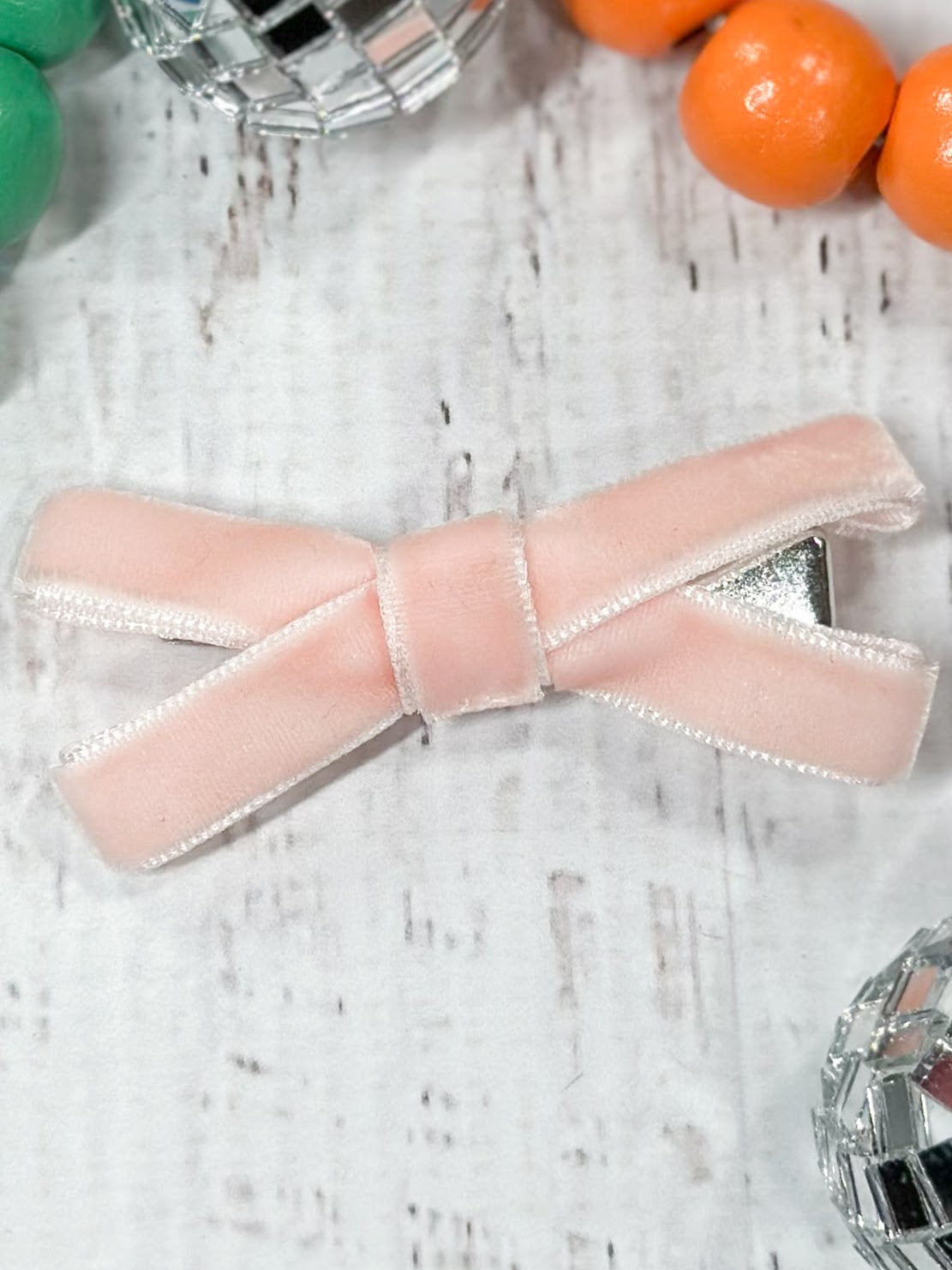 light pink velvet bow clippie