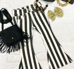 cute black and white striped bell bottom jeans
