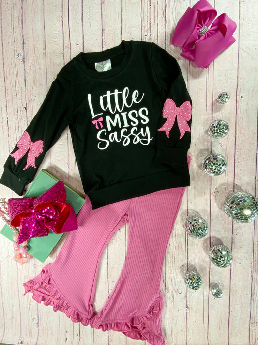 Little Miss Sassy Pink Ruffled Bell Bottom Set