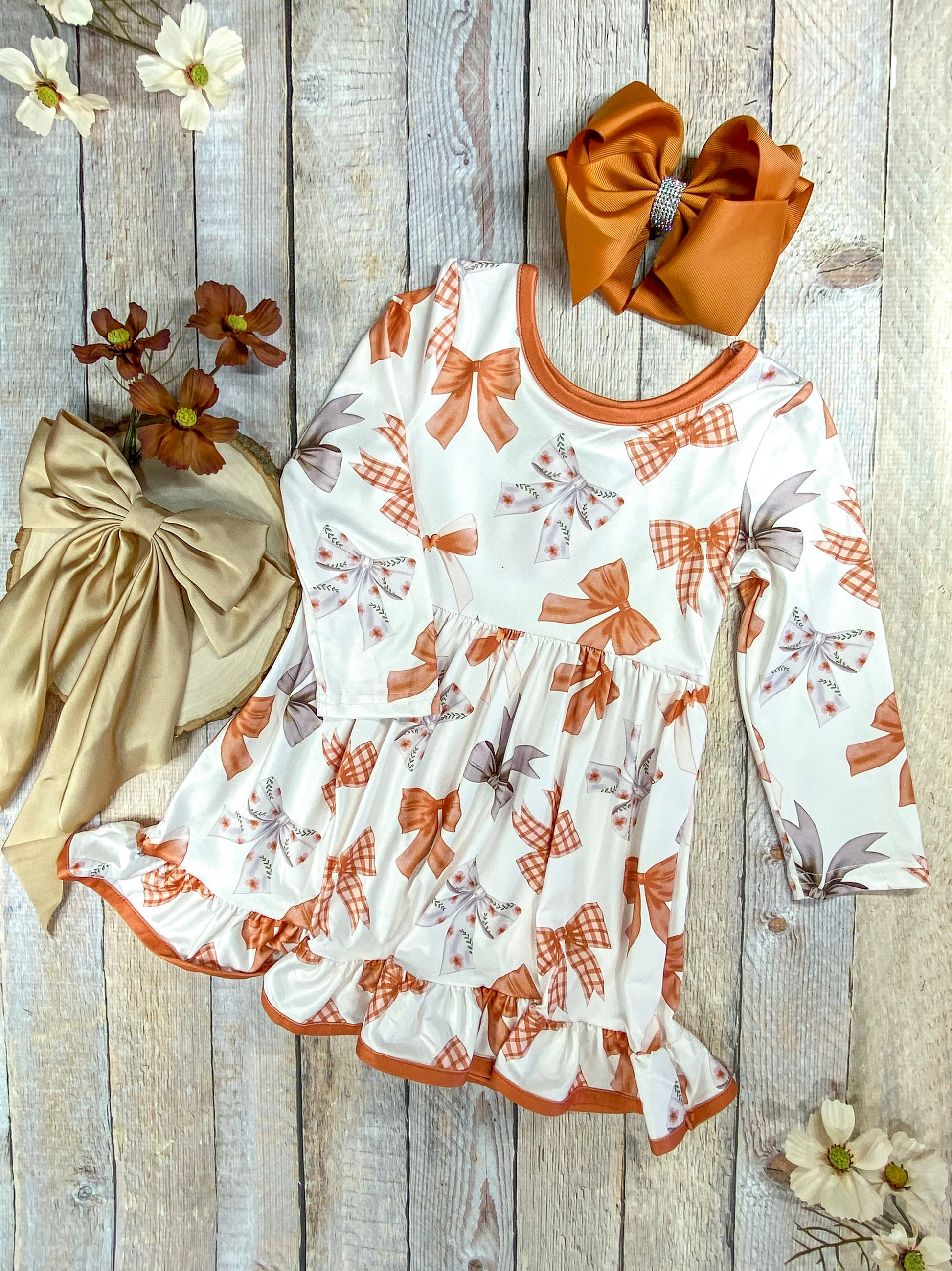 Autumn Bows Ruffled Twirl Dress