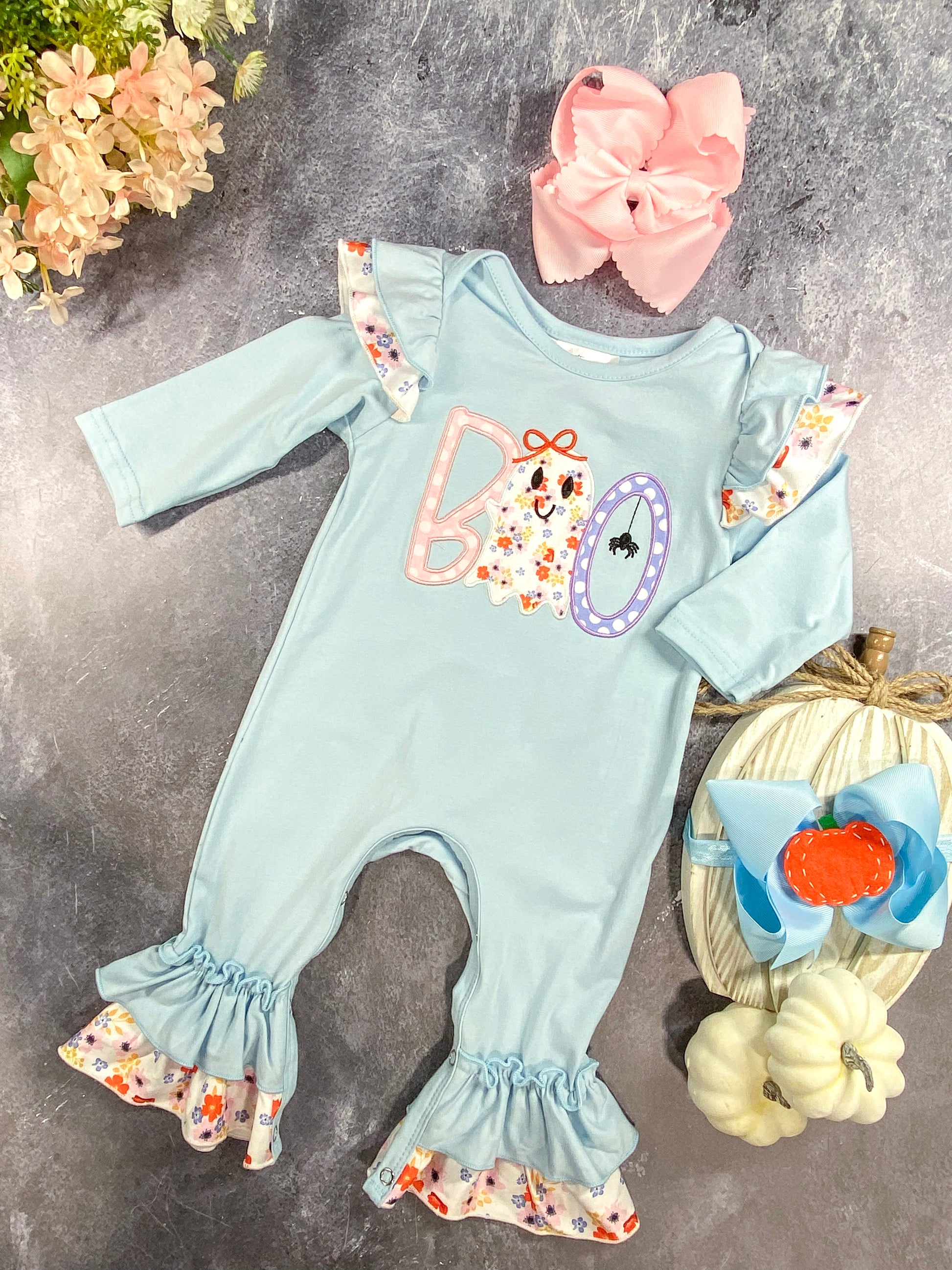Blue BOO Floral Infant Romper