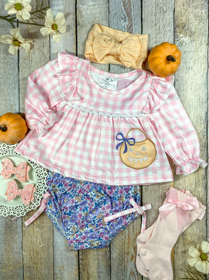 Trick or Treat Gingham & Floral Infant Romper